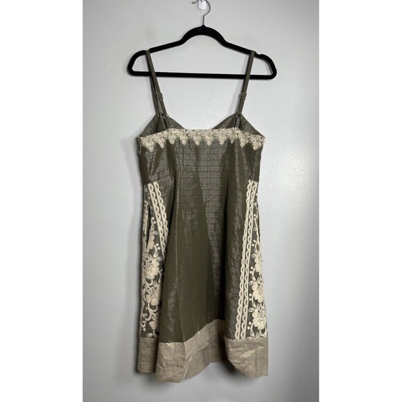 MOULINETTE SOEURS Embroidered Mini Dress Soze 8 Green Cream Anthropologie Linen - Picture 4 of 8